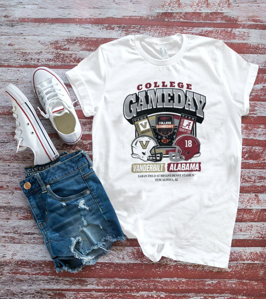 College GameDay Vanderbilt Commodores Vs Alabama Crimson Tide Saban Field Bryant Denny Stadium Tuscaloosa 2025 T-Shirt