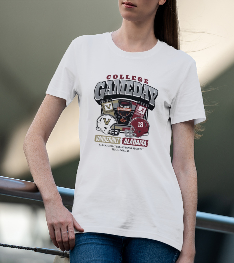 College GameDay Vanderbilt Commodores Vs Alabama Crimson Tide Saban Field Bryant Denny Stadium Tuscaloosa 2025 T-Shirt