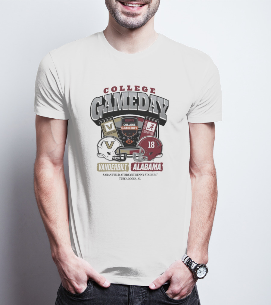 College GameDay Vanderbilt Commodores Vs Alabama Crimson Tide Saban Field Bryant Denny Stadium Tuscaloosa 2025 T-Shirt