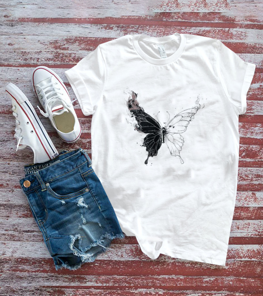 Princess Goes Butterfly Diagram Black Wings Illustration T-Shirt