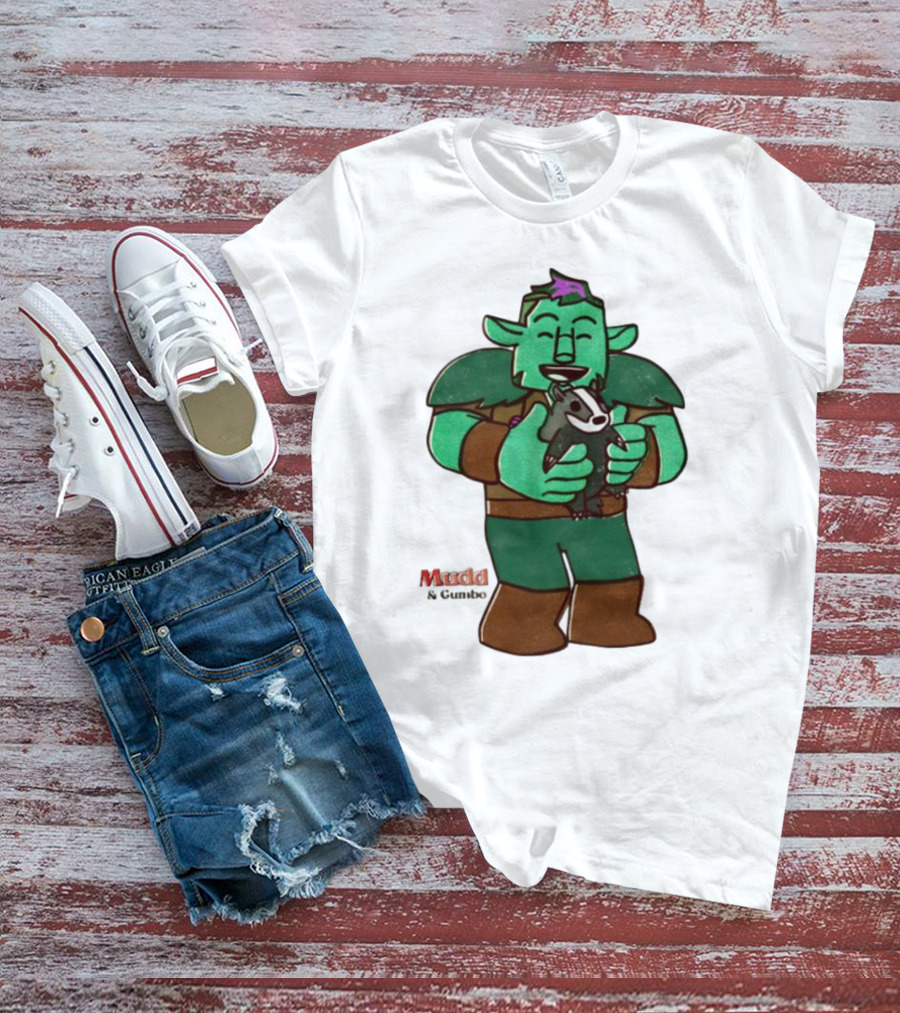 Mudd & Omino Goblin Character Embracing Pet Badger T-Shirt