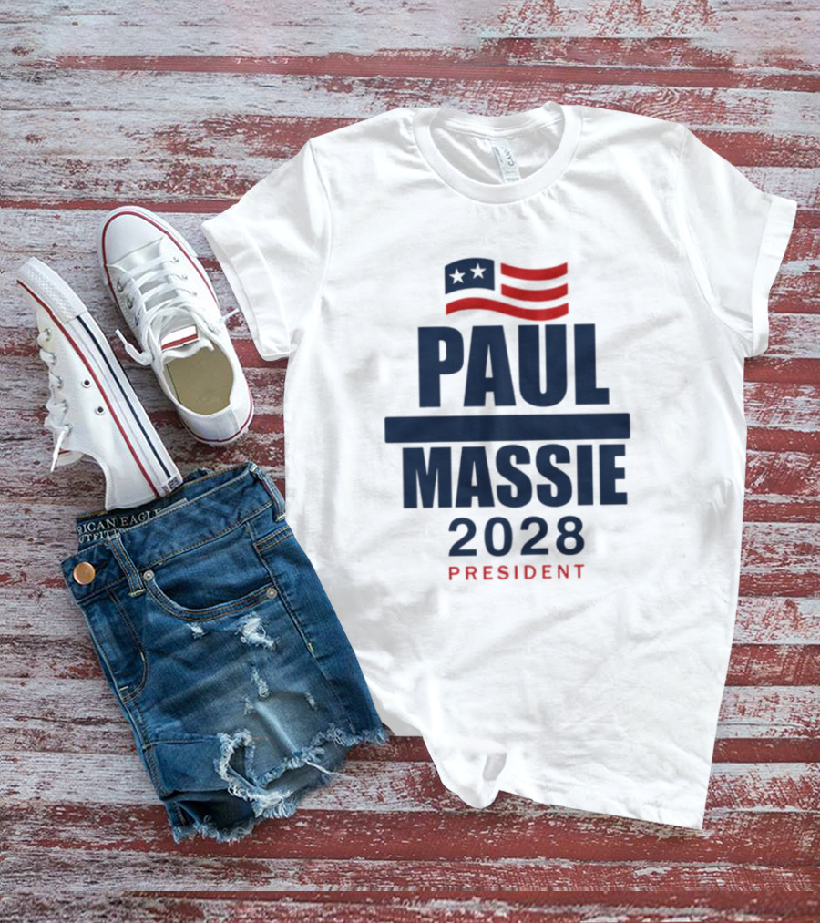 Paul Massie 2028 President Campaign With American Flag Icon T-Shirt