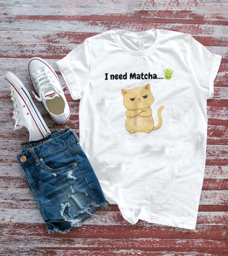 Amran I Need Matcha Grumpy Cat Boba Bubble Tea T-Shirt