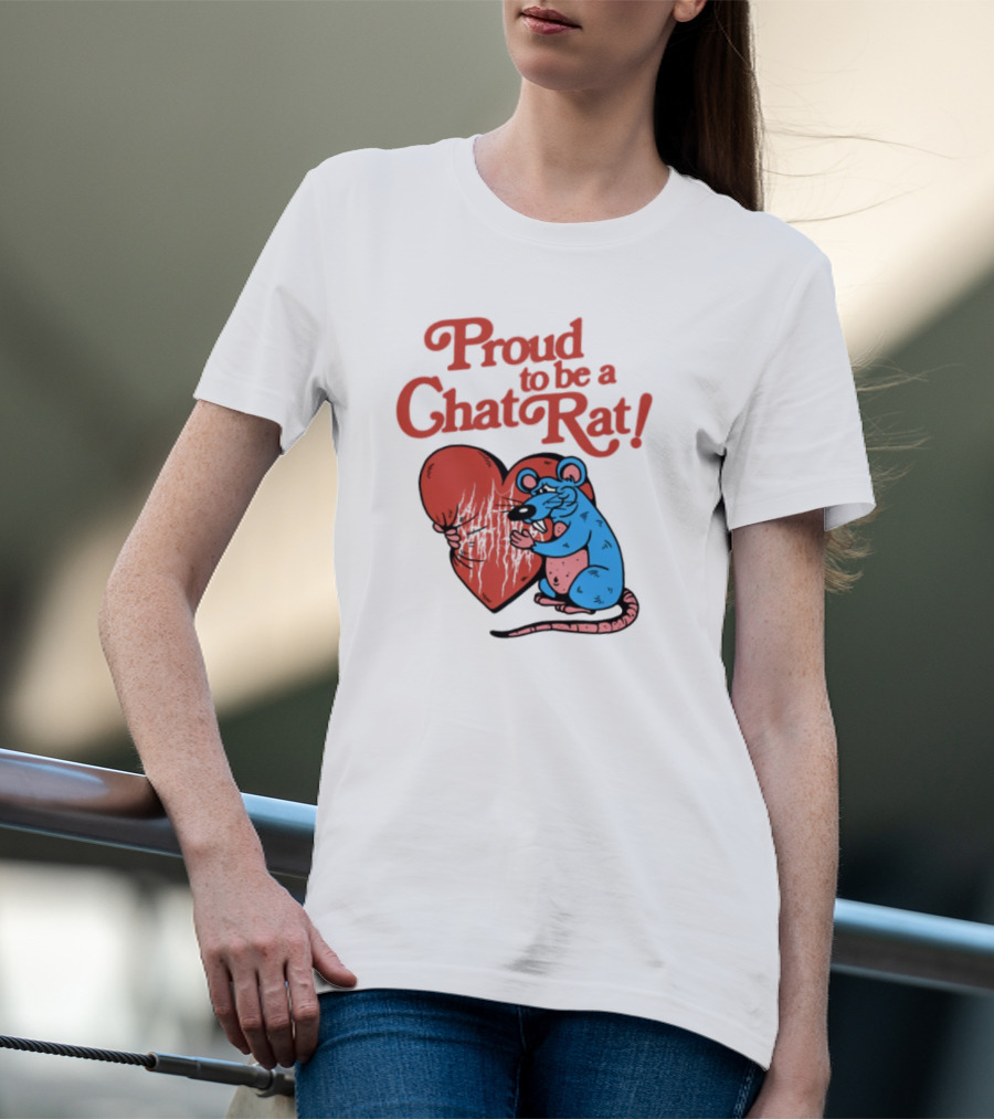 Proud To Be A Chat Rat Heart Hugging Cartoon Blue Rat T-Shirt