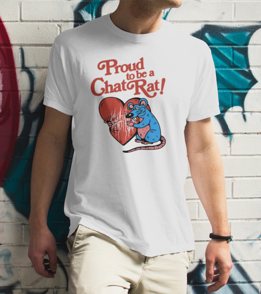 Proud To Be A Chat Rat Heart Hugging Cartoon Blue Rat T-Shirt