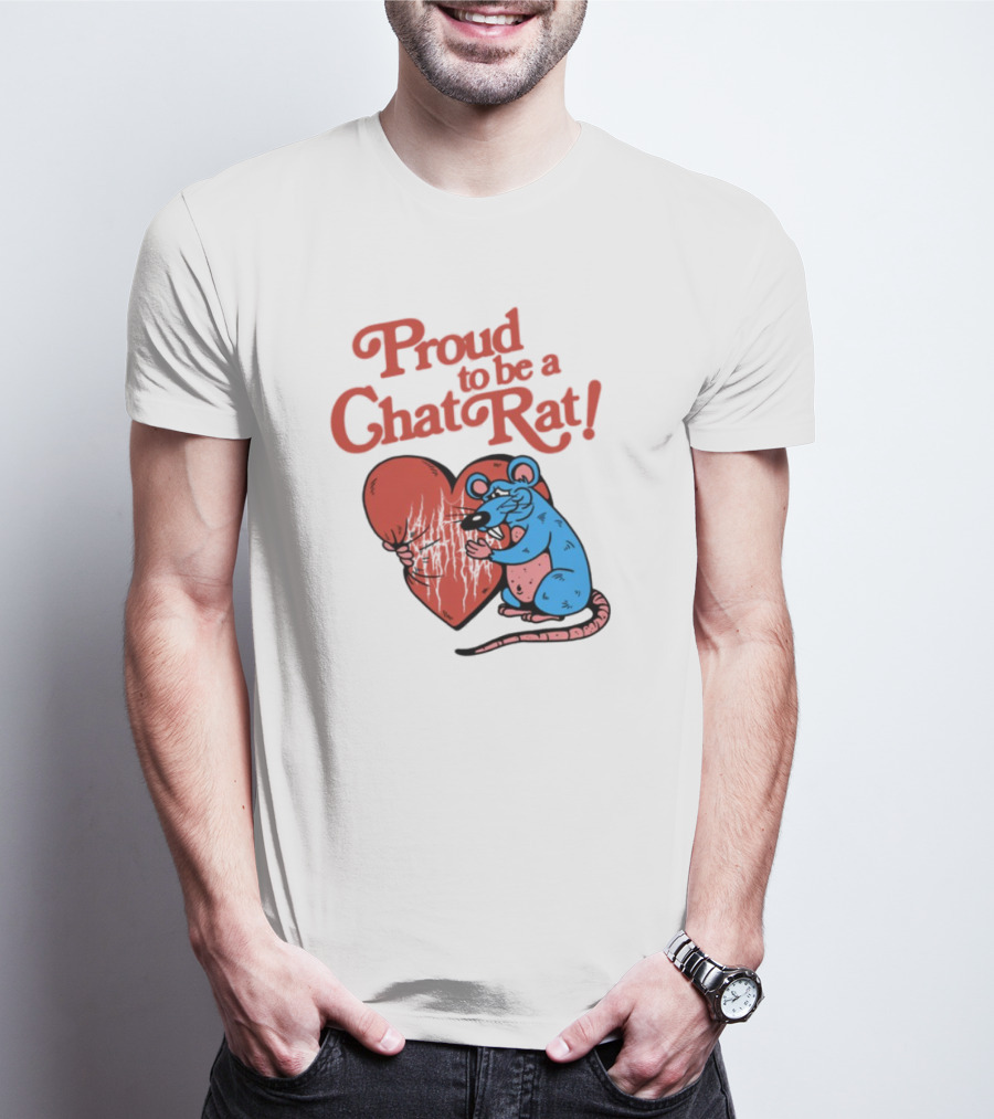 Proud To Be A Chat Rat Heart Hugging Cartoon Blue Rat T-Shirt
