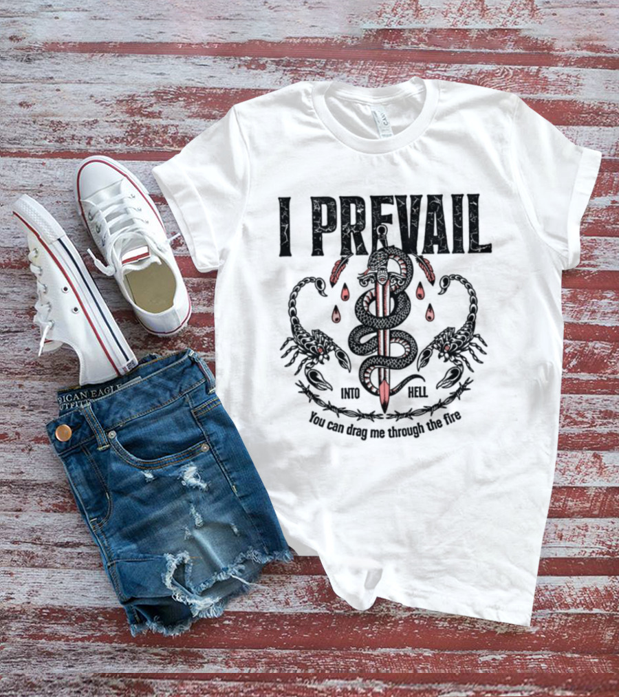 I Prevail Into Hell Through The Fire Serpent Caduceus Design T-Shirt