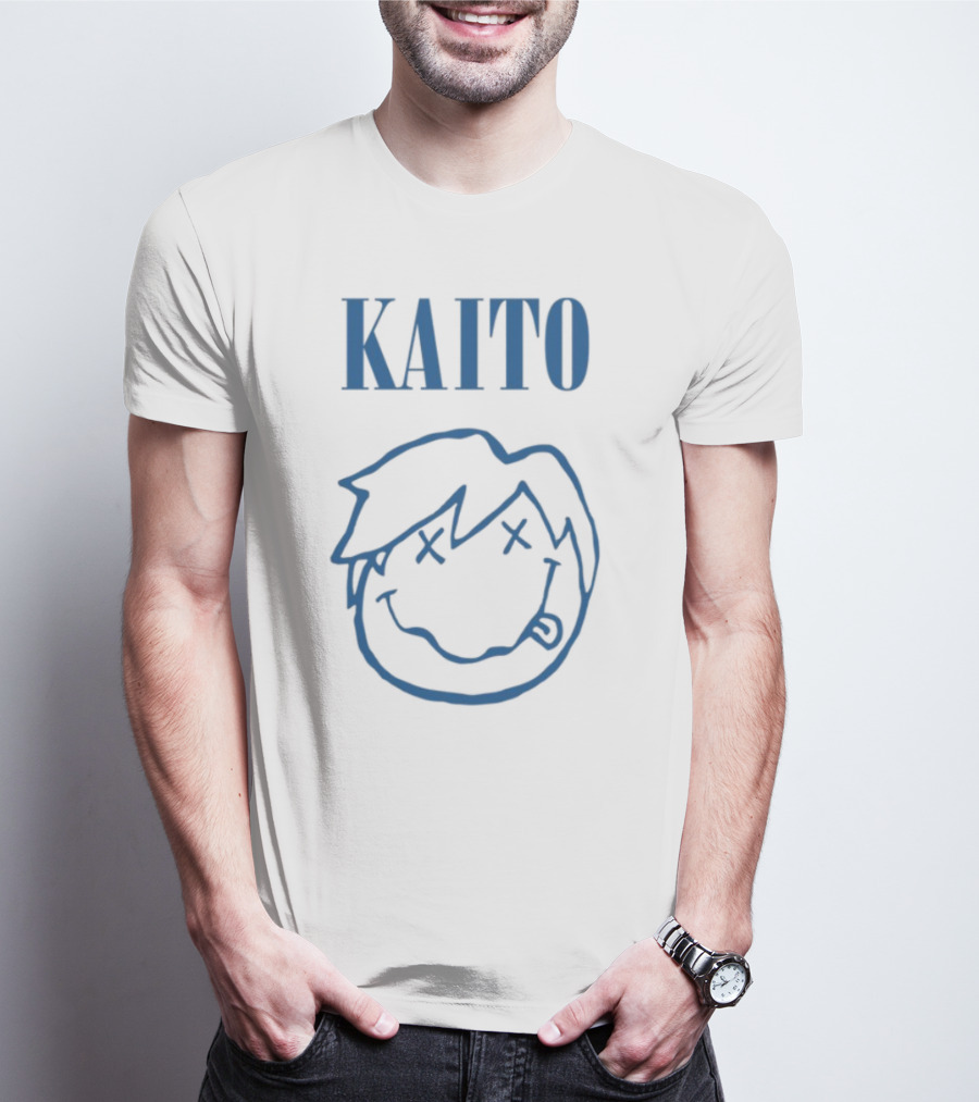 Kaito Blue Cartoon Smiley Face With X Eyes T-Shirt