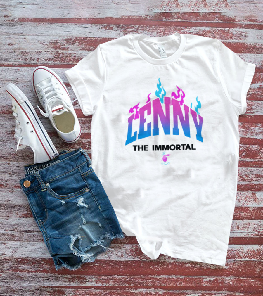 Lenny The Immortal Flaming Gradient Text With Cartoon Character T-Shirt