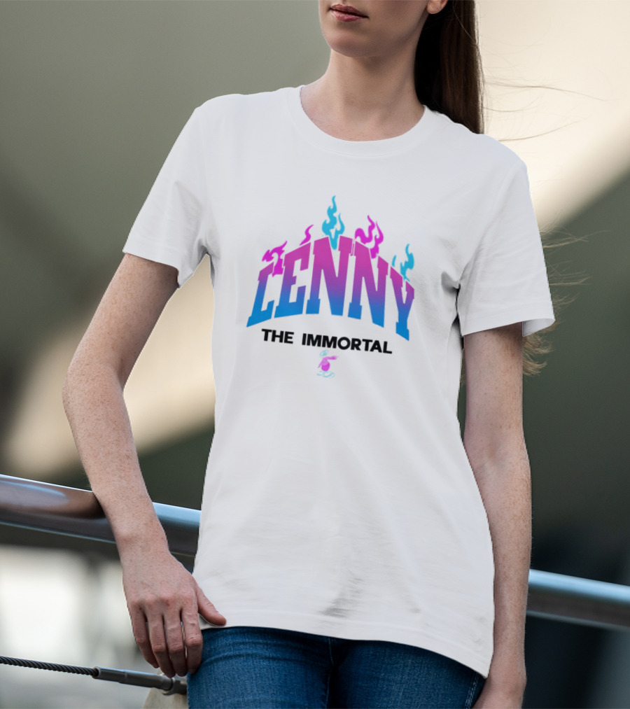 Lenny The Immortal Flaming Gradient Text With Cartoon Character T-Shirt
