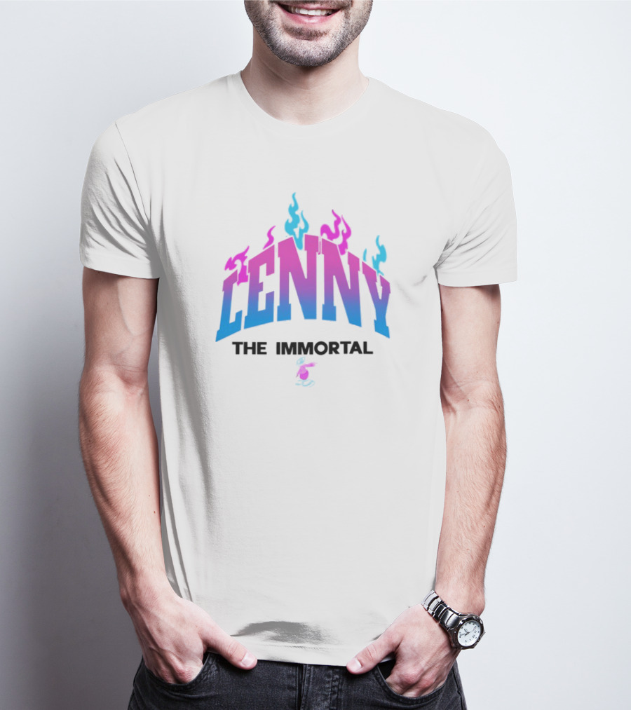 Lenny The Immortal Flaming Gradient Text With Cartoon Character T-Shirt