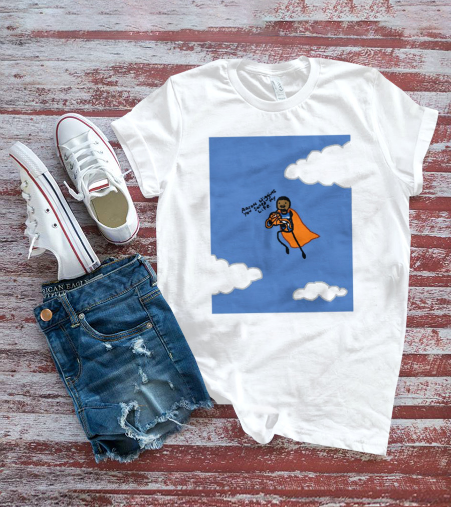 Aaron Wiggins You Saved My Life Superhero Drawing Floating In Clouds T-Shirt
