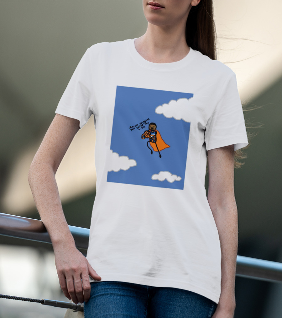 Aaron Wiggins You Saved My Life Superhero Drawing Floating In Clouds T-Shirt
