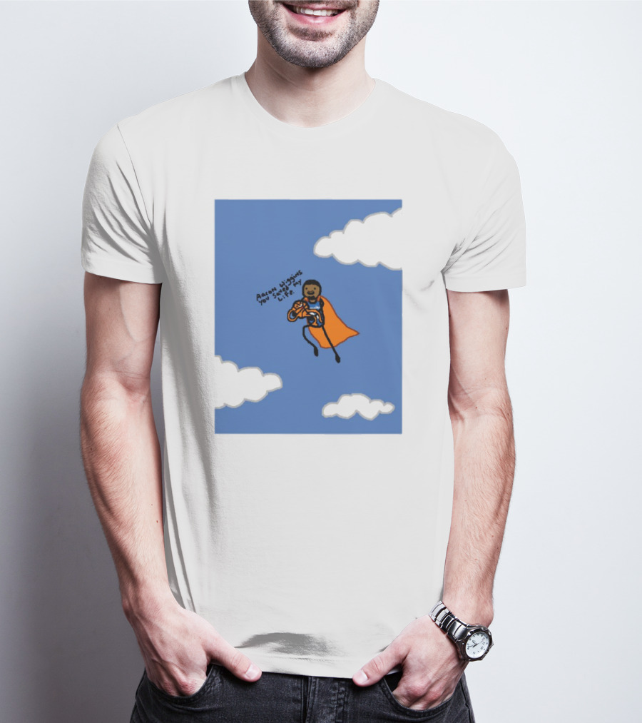 Aaron Wiggins You Saved My Life Superhero Drawing Floating In Clouds T-Shirt