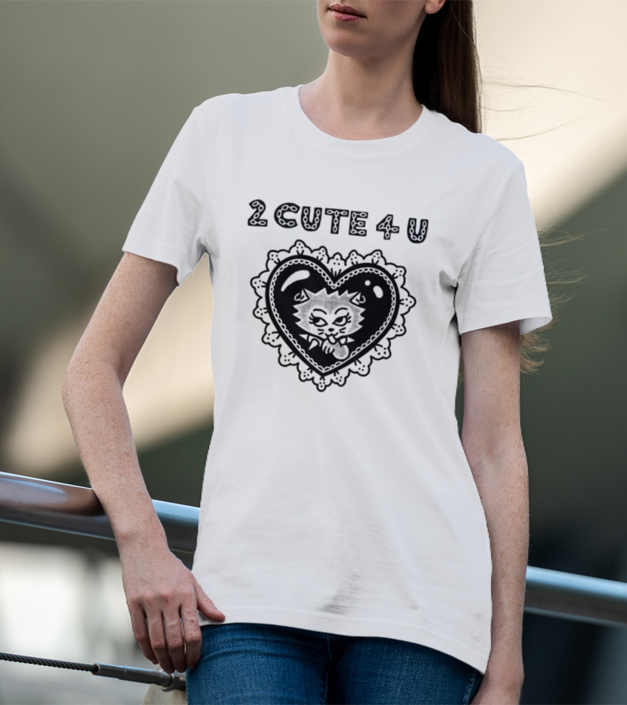 2 Cute 4 U Heart Cat Lovers Aidabloom T-Shirt