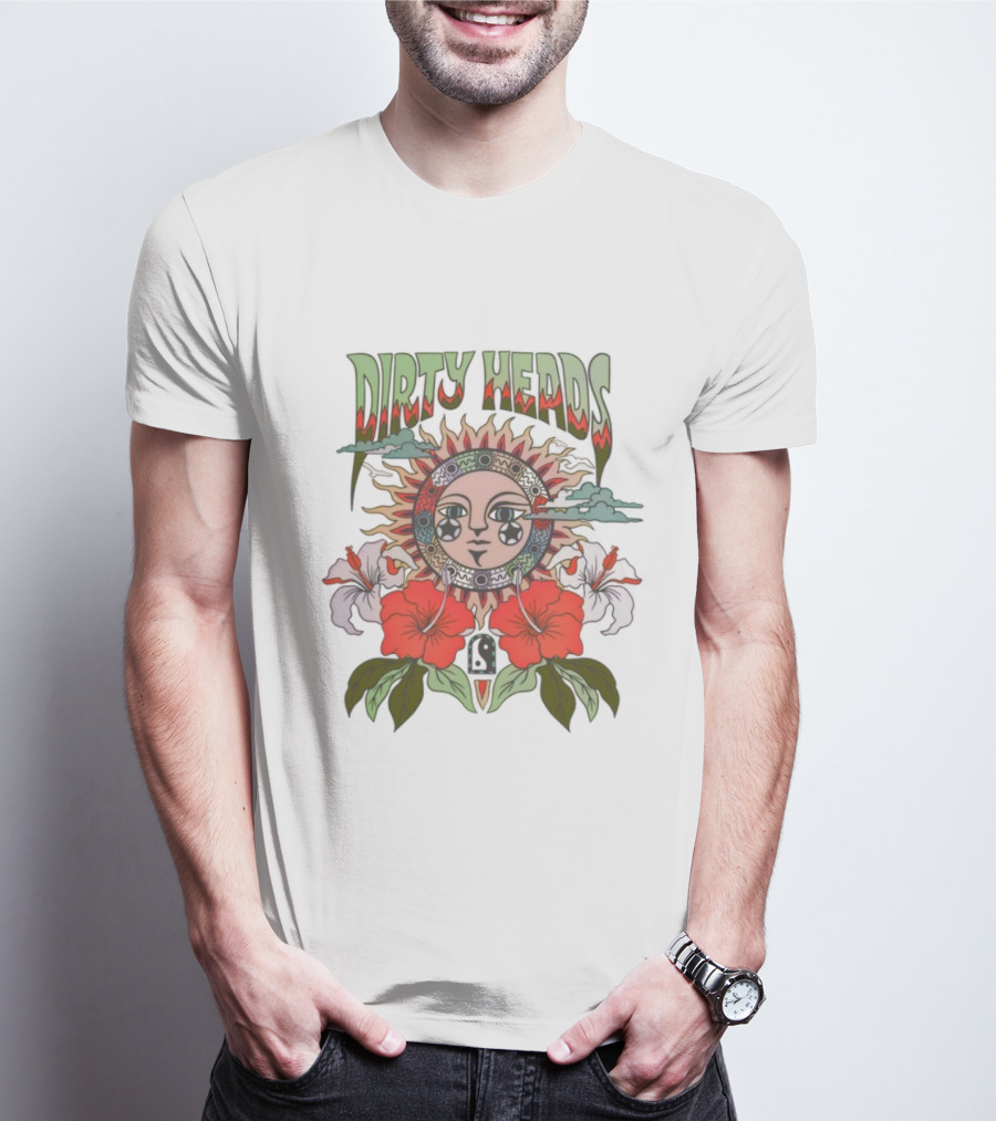 Dirty Heads Cali Sun Orange Sunflower And Hibiscus Design T-Shirt