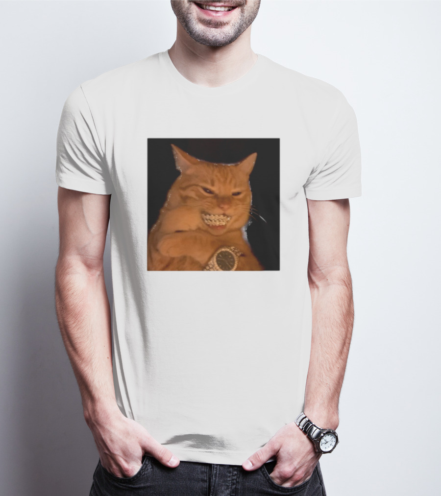 Cat Morgan Freebands Iced Out Gangsta Cat With Diamond Grill And Bling T-Shirt