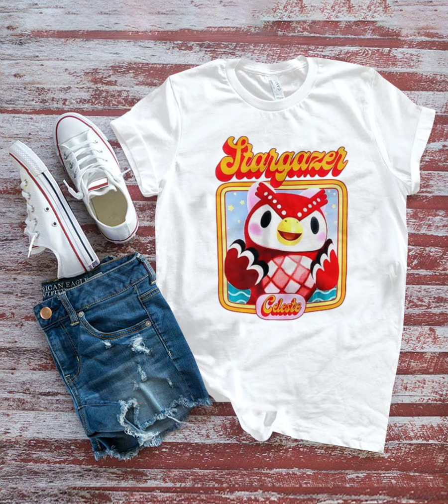 Stargazer Celeste Owl Character With Stars And Ocean Scene T-Shirt