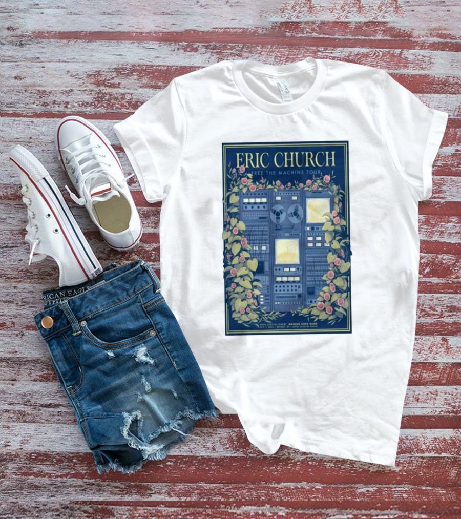 Eric Church Free The Machine Tour 2025 Marcus King Band Little Caesars Arena Detroit T-Shirt