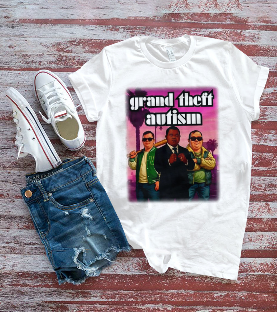 Grand Theft Autism Characters In Iconic Urban Setting T-Shirt