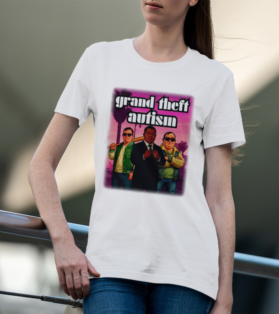 Grand Theft Autism Characters In Iconic Urban Setting T-Shirt