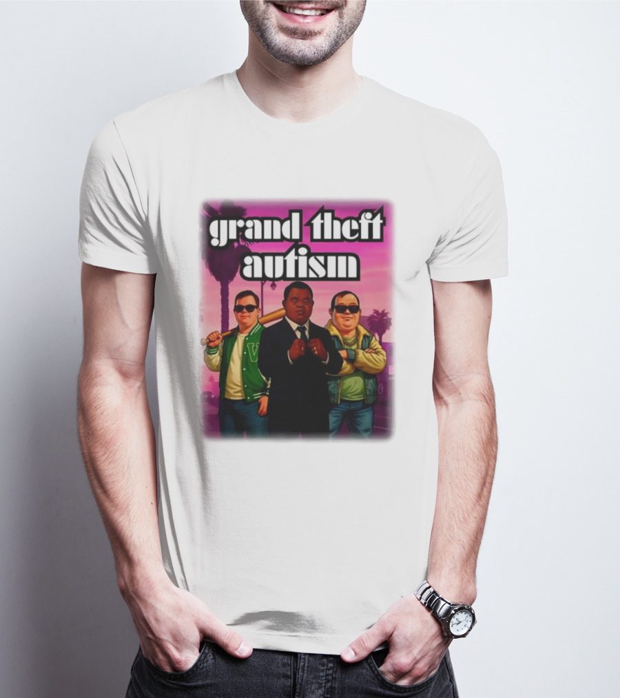Grand Theft Autism Characters In Iconic Urban Setting T-Shirt