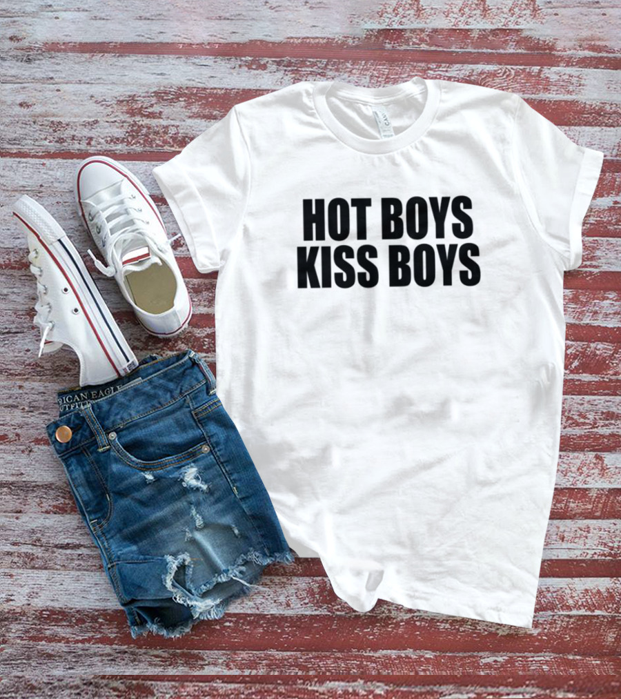 Hot Boys Kiss Boys Rainbow LGBTQ+ Pride T-Shirt