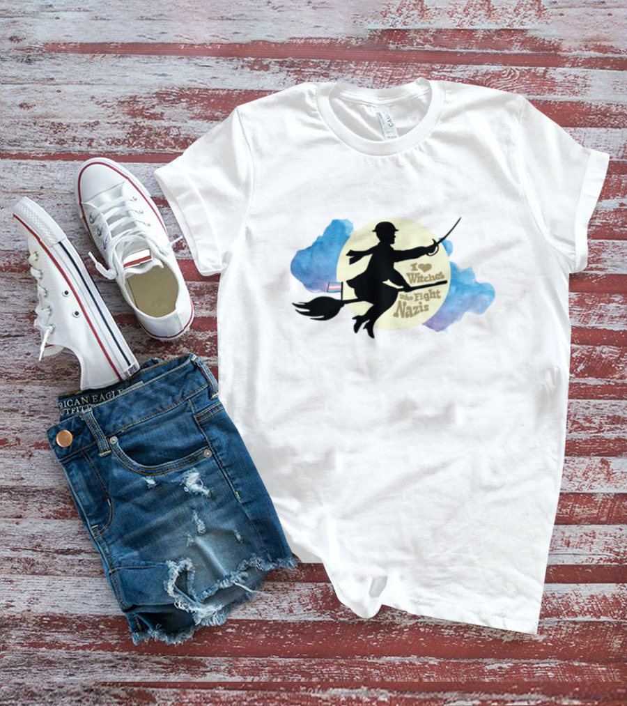 I Heart Witches Who Fight Nazis Riding Broomstick LGBTQ Support T-Shirt