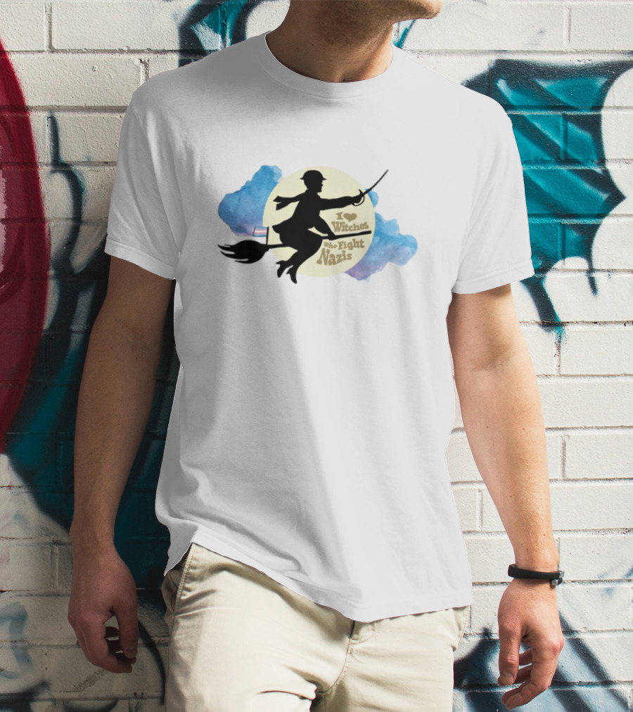 I Heart Witches Who Fight Nazis Riding Broomstick LGBTQ Support T-Shirt