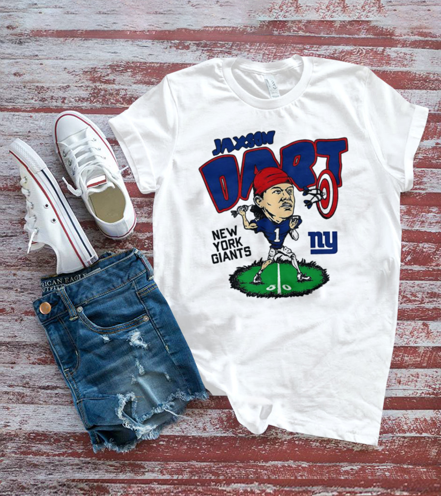 Jaxson Dart NY Giants NFL Caricature Player Number 1 T-Shirt