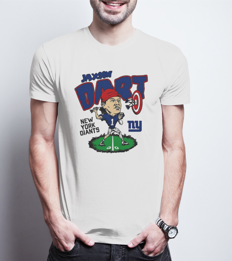 Jaxson Dart NY Giants NFL Caricature Player Number 1 T-Shirt