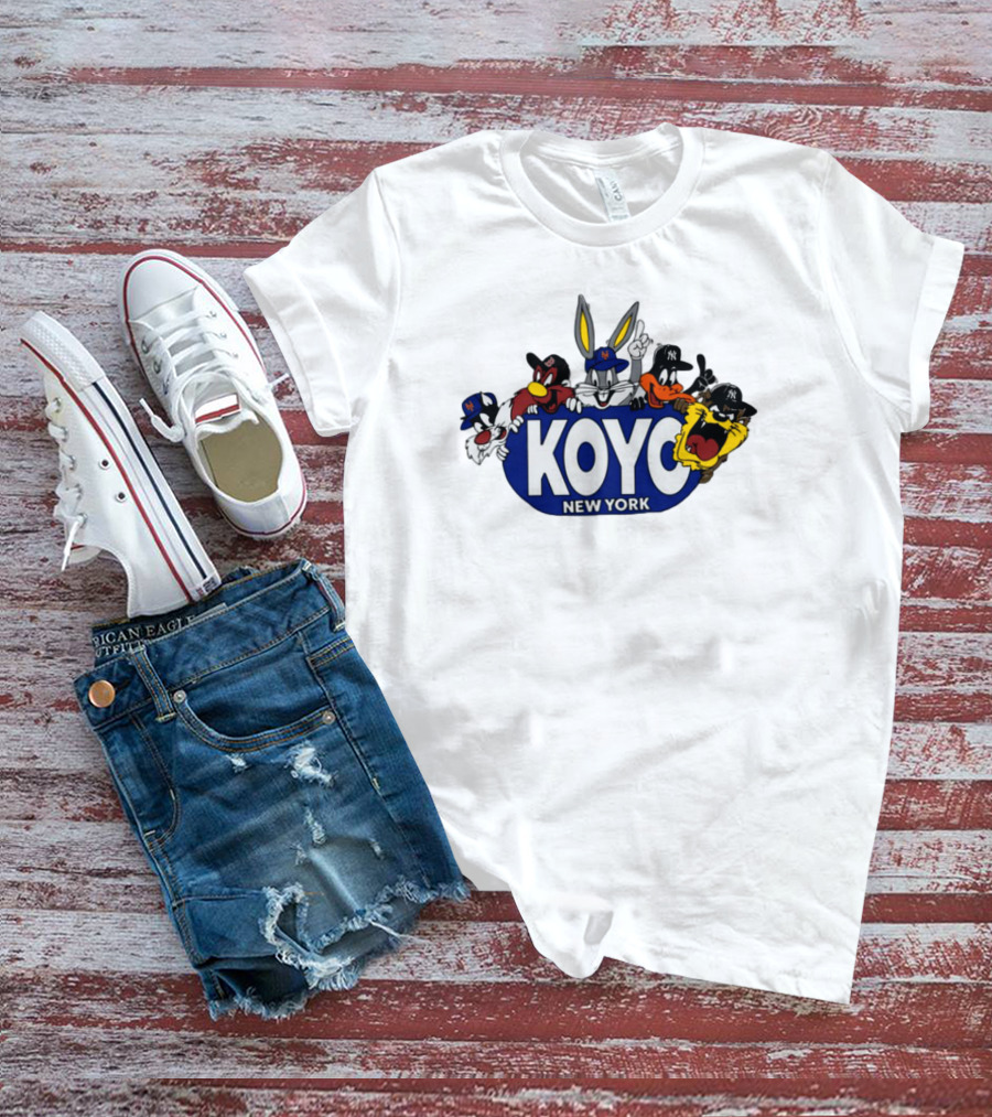 Koyo New York Looney Tunes Bugs Daffy Sylvester Taz Foghorn Baseball Yankees Mets T-Shirt