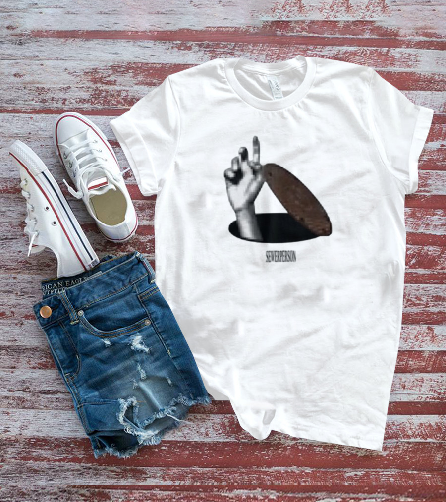 Severperson Low Res Sewer Manhole Lid And Hand Gesture T-Shirt