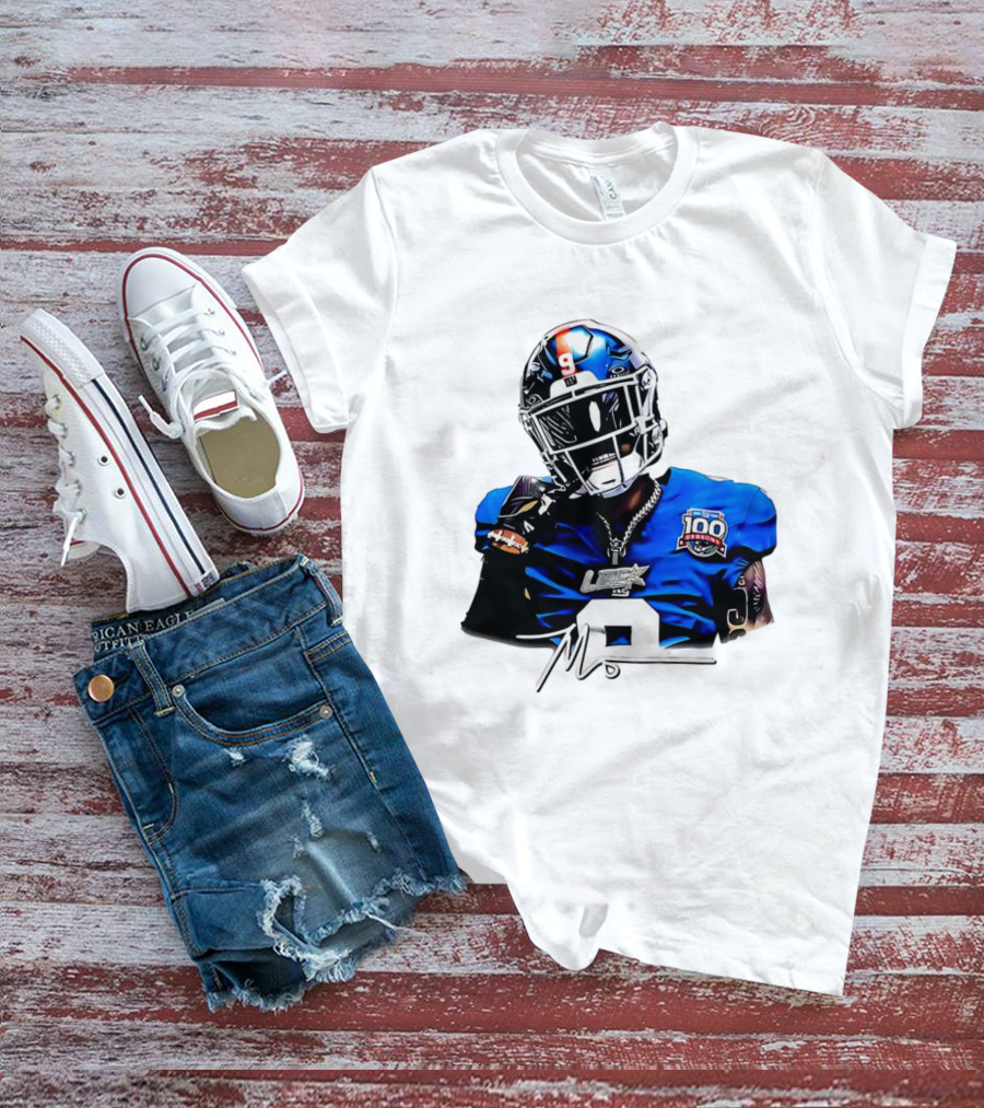 Malik Nabers New York Giants Football Rookie Signature 100th Season LSHOF T-Shirt