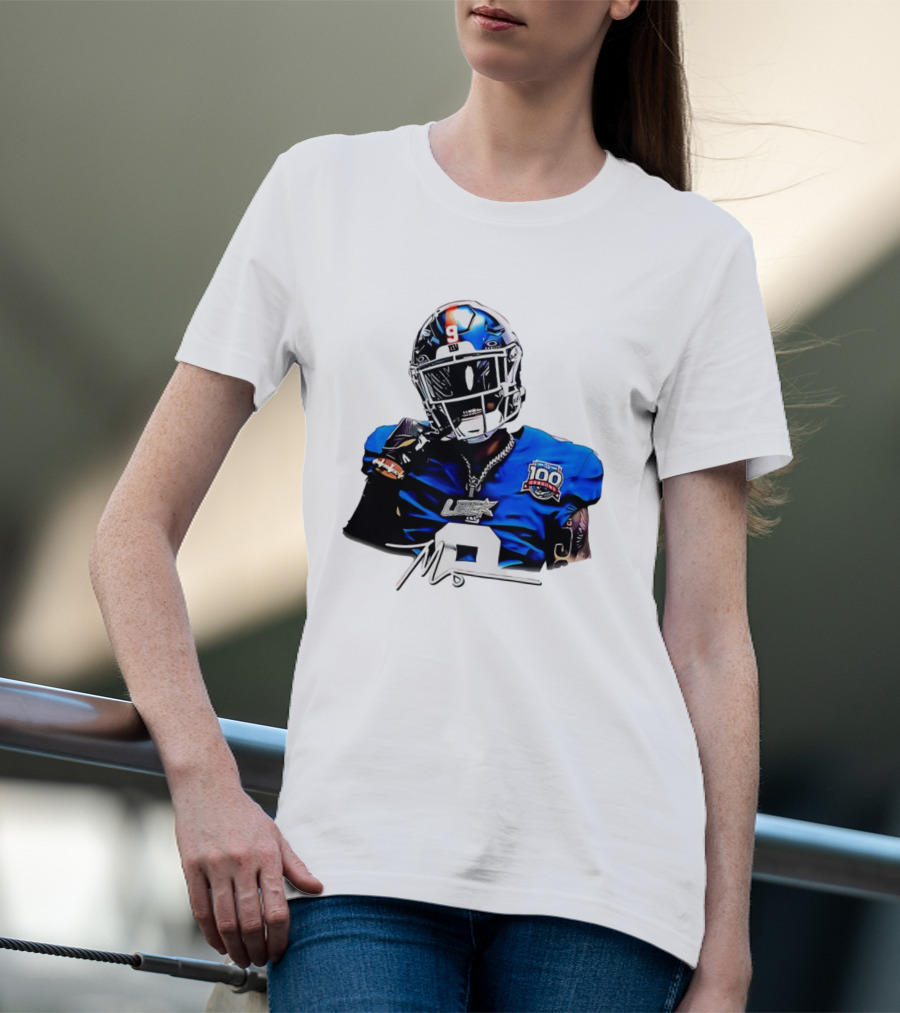 Malik Nabers New York Giants Football Rookie Signature 100th Season LSHOF T-Shirt