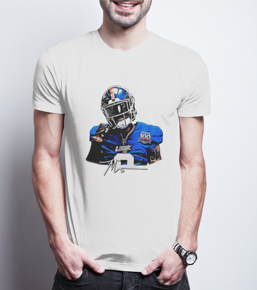 Malik Nabers New York Giants Football Rookie Signature 100th Season LSHOF T-Shirt