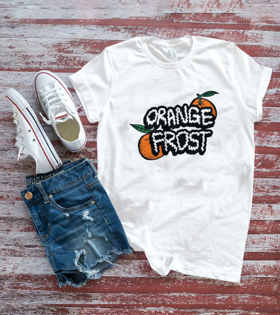 Orange Frost Citrus Design With Green Leaf Elements T-Shirt