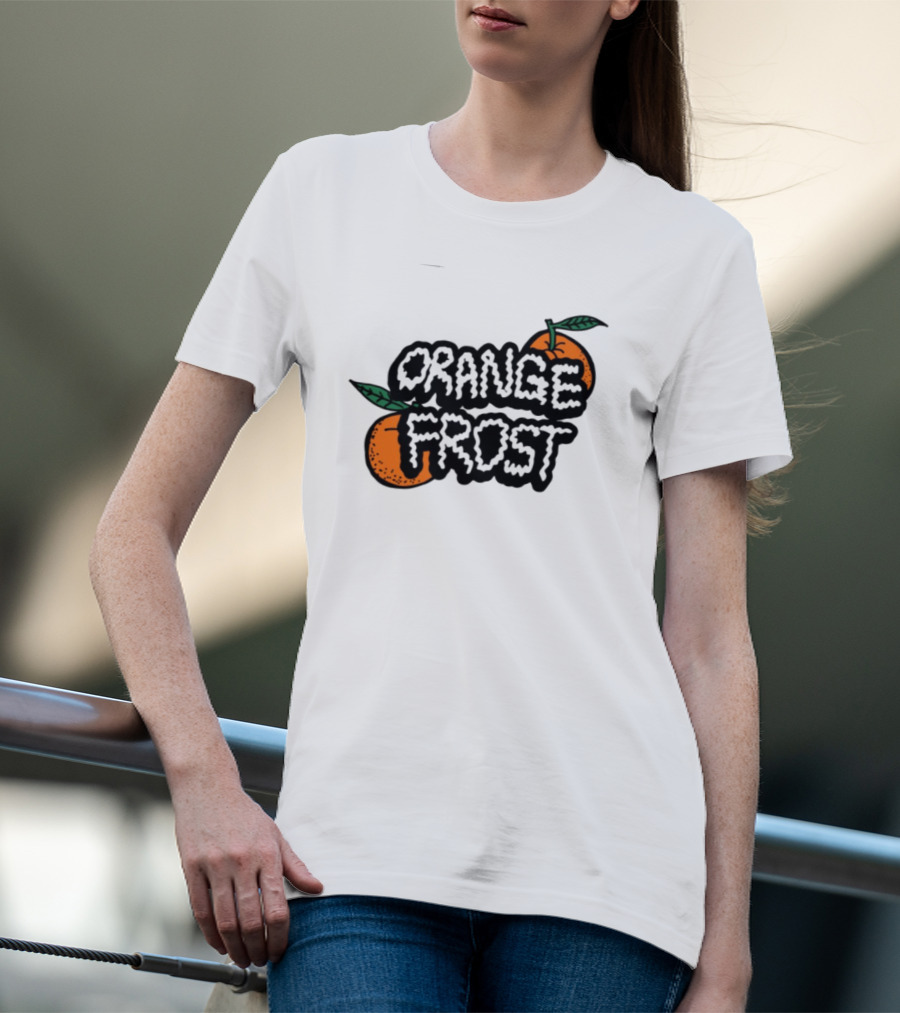 Orange Frost Citrus Design With Green Leaf Elements T-Shirt