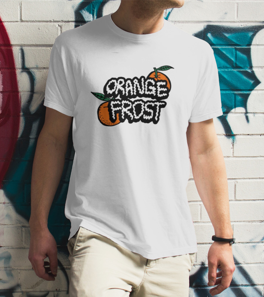 Orange Frost Citrus Design With Green Leaf Elements T-Shirt