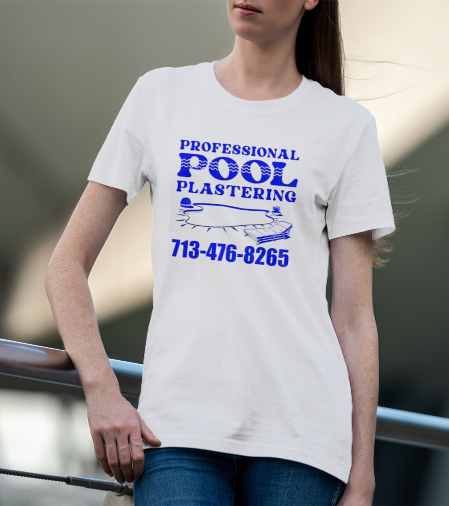PROFESSIONAL POOL PLASTERING 713-476-8265 POOL OUTLINE COCKTAIL AND PALM TREE ICONS T-Shirt