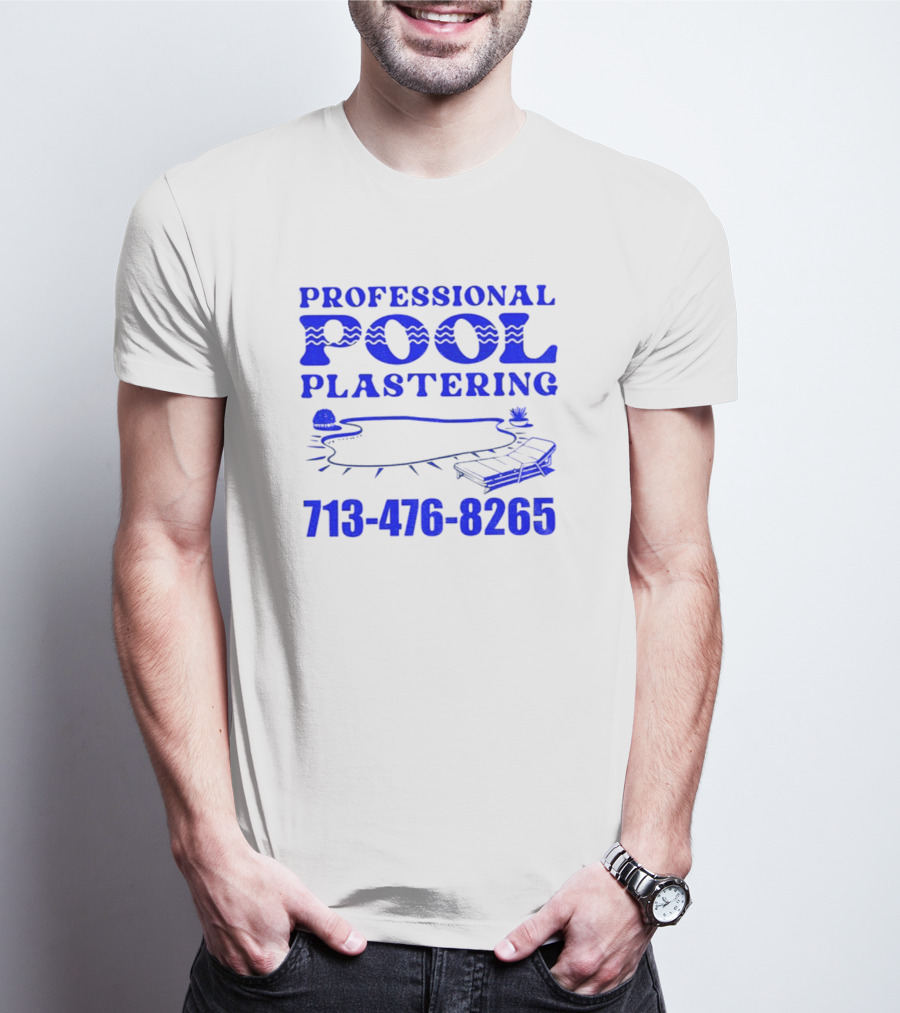 PROFESSIONAL POOL PLASTERING 713-476-8265 POOL OUTLINE COCKTAIL AND PALM TREE ICONS T-Shirt