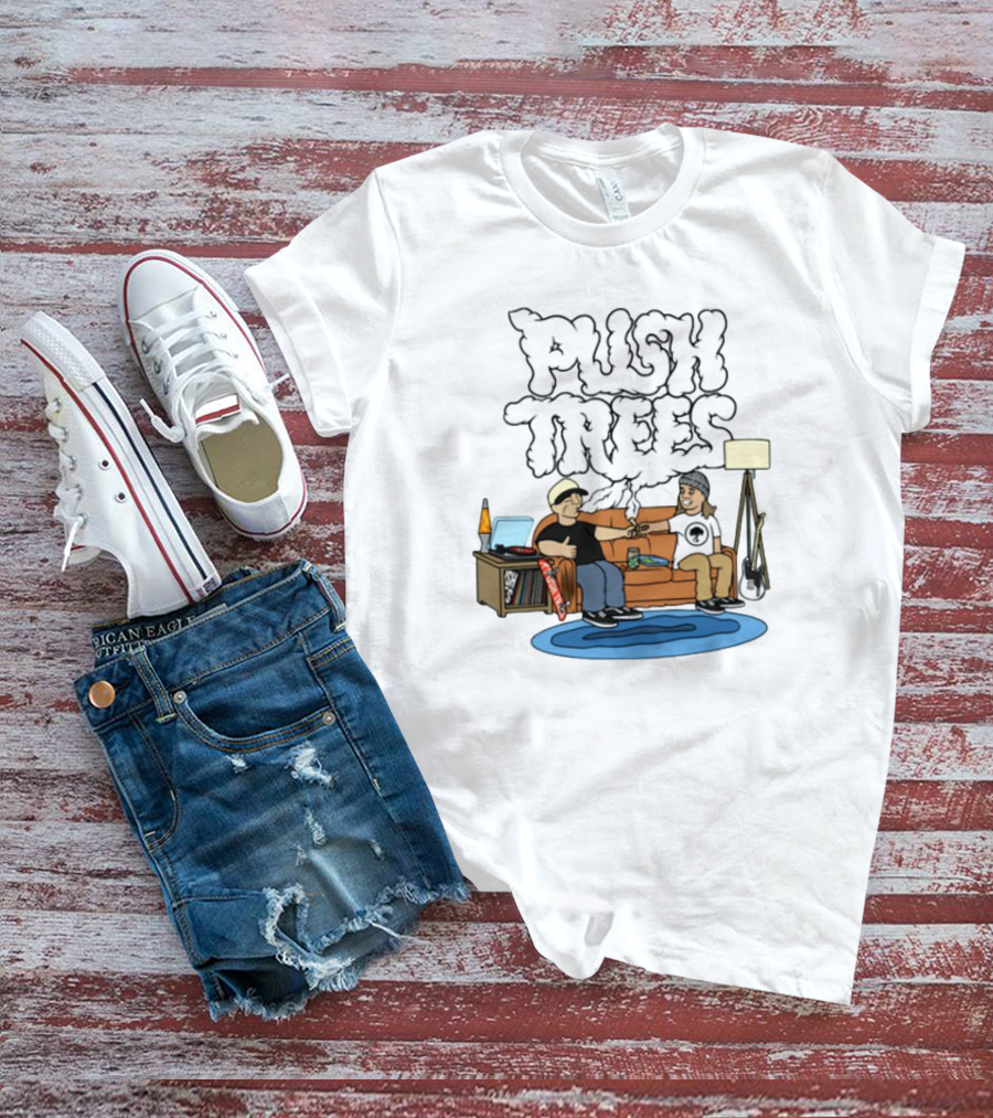 Push Trees Smoking Vibes Puff Puff Pass Couch Session Retro Lamp Lava Skate Record Guitar T-Shirt