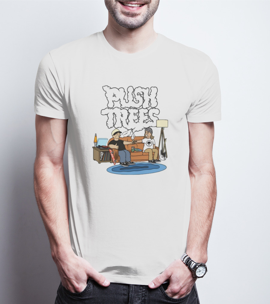 Push Trees Smoking Vibes Puff Puff Pass Couch Session Retro Lamp Lava Skate Record Guitar T-Shirt