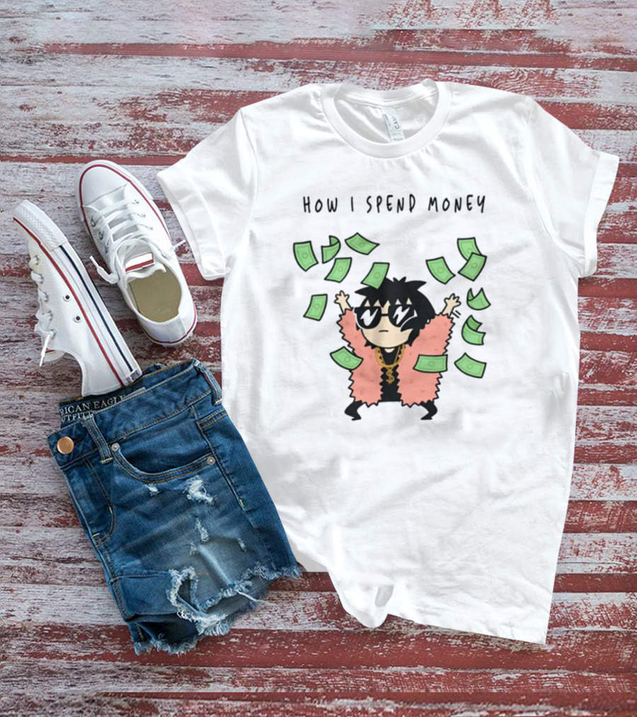 Sarah Andersen How I Spend Money Comic Character Pink Coat Dollar Bills Falling T-Shirt