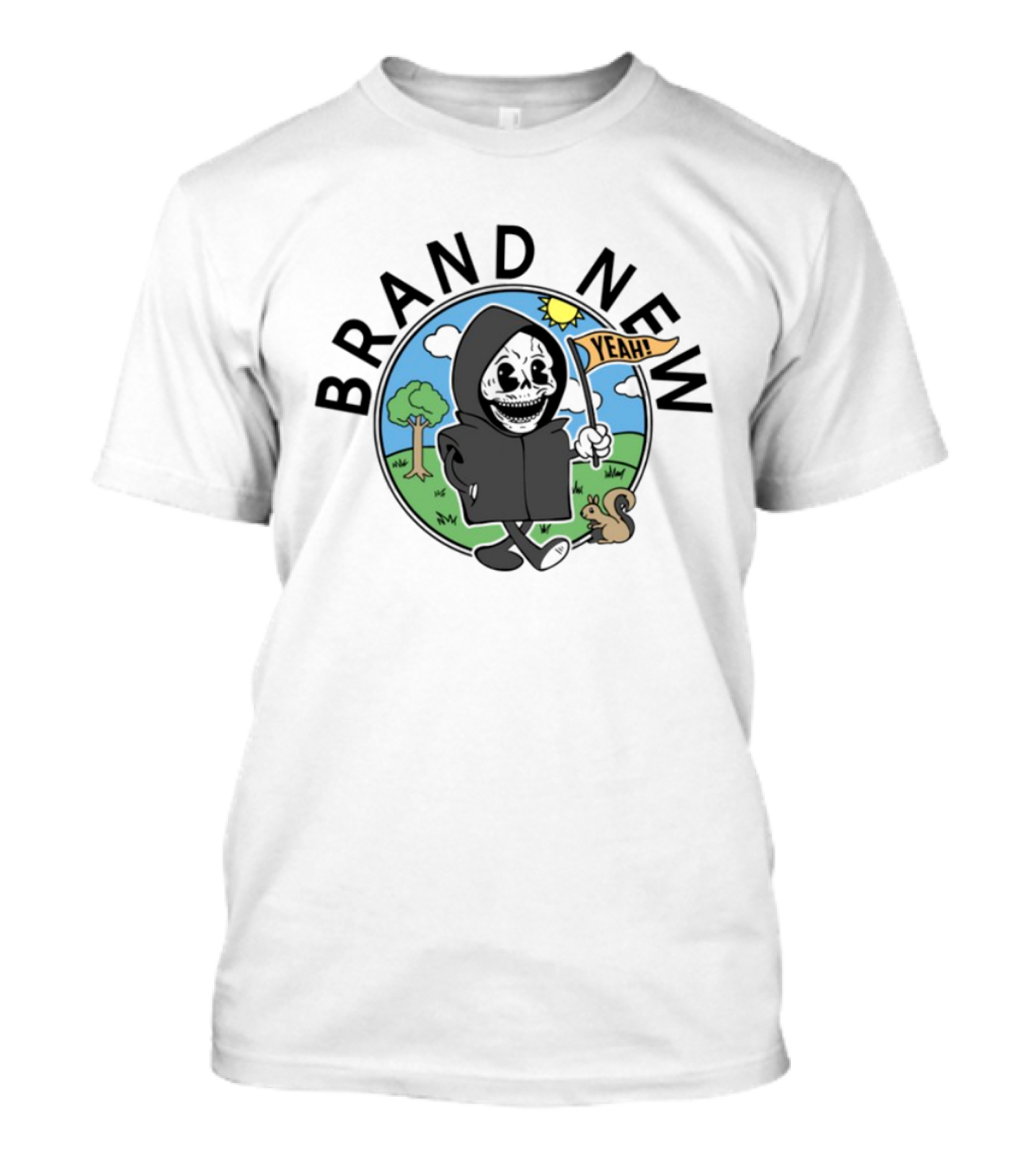 Skullboy Kids Character With Yeah Flag And Squirrel In Sunny Park T-Shirt