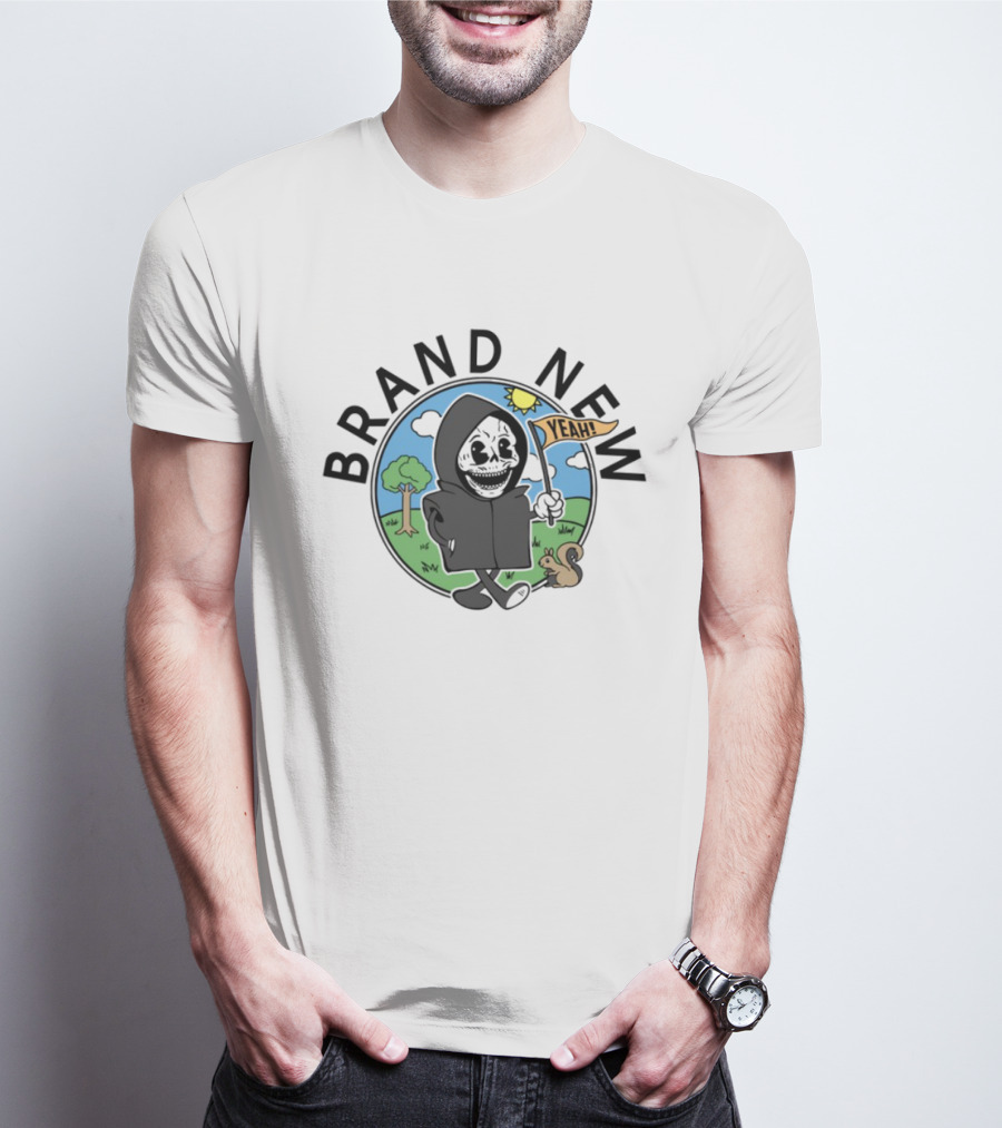 Skullboy Kids Character With Yeah Flag And Squirrel In Sunny Park T-Shirt