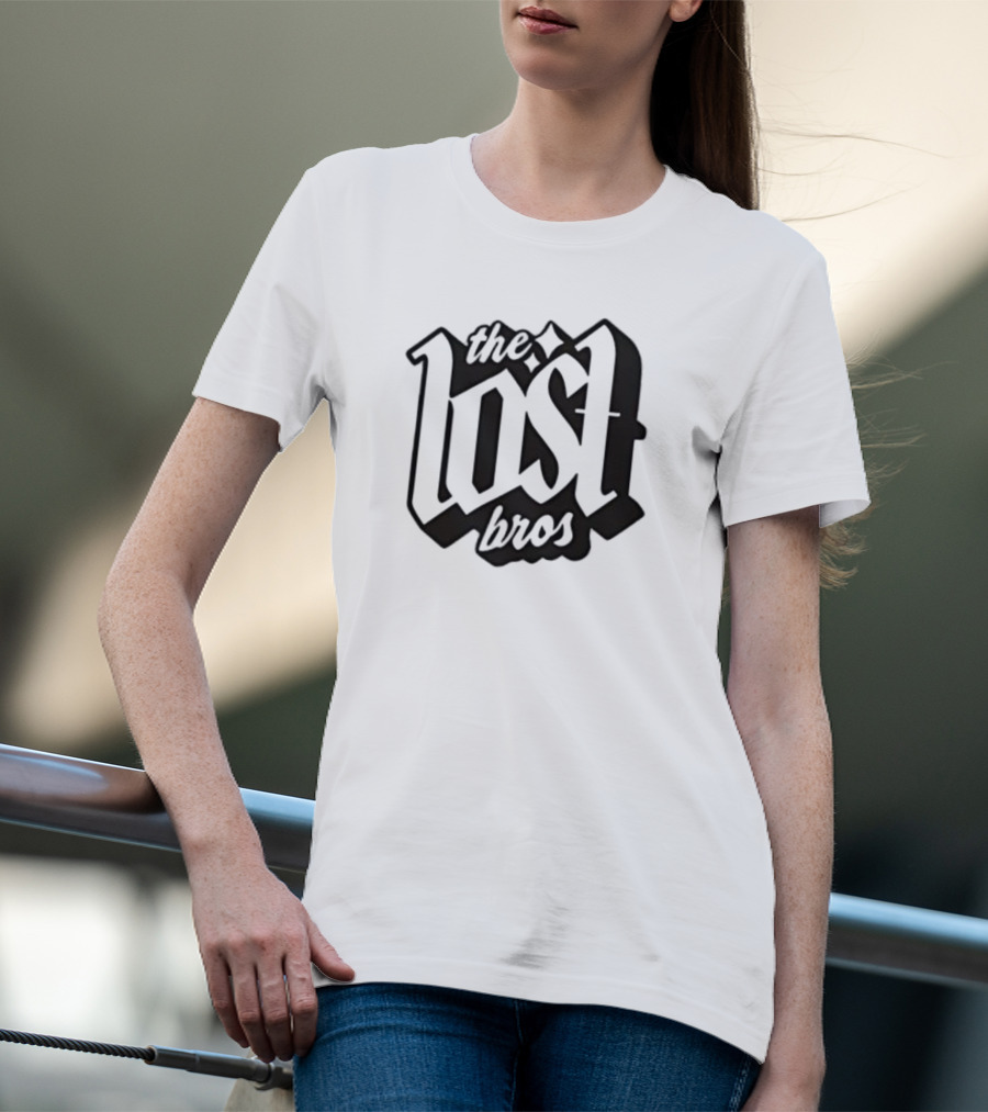 The Lost Bros Black Vintage Style Bold Text Design T-Shirt