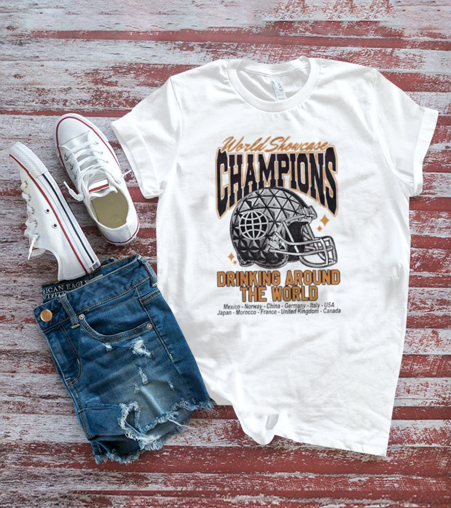 World Showcase Champions Drinking Around The World Helmet USA Canada Spaceship Earth T-Shirt