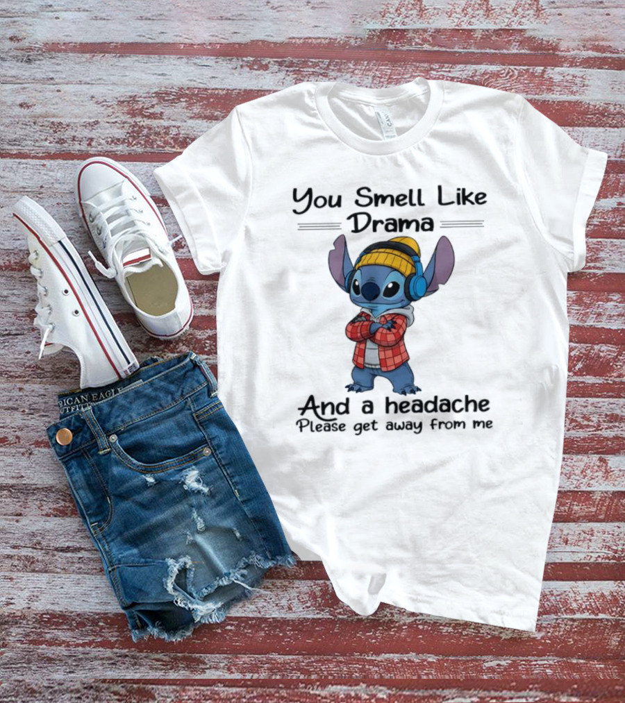 You Smell Like Drama And Headache Please Get Away From Me Stitch Headphones Plaid Beanie T-Shirt