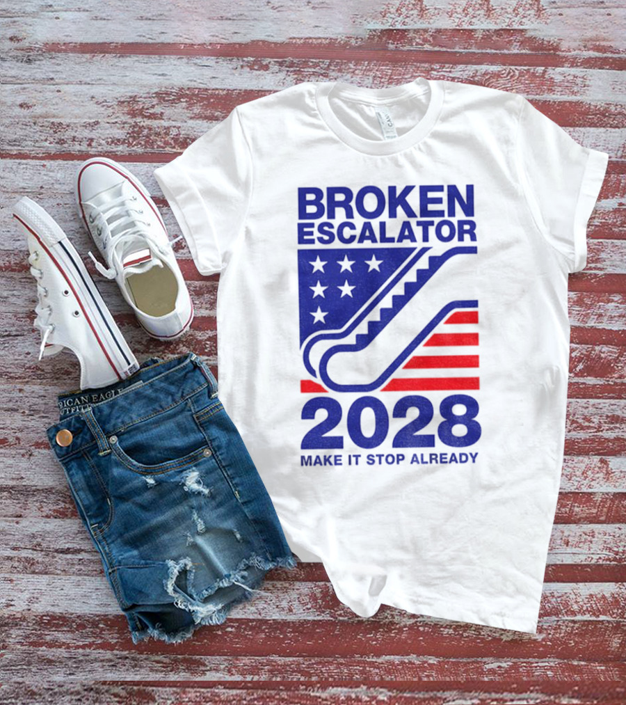 Broken Escalator 2028 Make It Stop Already American Flag Stars Stripes T-Shirt